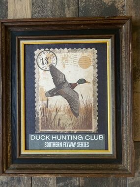 Canvas Duck Hunting Stamp Print Vintage Wood frame , Framed 16x19”